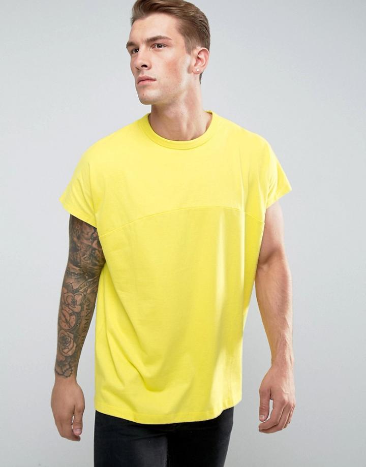 Asos Oversized T-shirt With Cut And Sew Seam And Chunky Rib In Yellow - Yellow