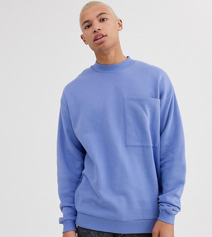 Asos Design Tall Oversized Sweatshirt With Large Chest Pocket-purple