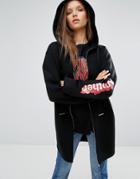 Stylenanda Extreme Oversized Zip Front Hoodie With Arm Script - Black