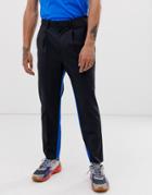 Asos Design Tapered Suit Pants In Navy With Insert Side Stripe