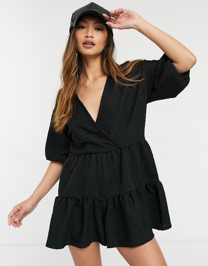 Asos Design Oversized Tiered Romper In Black
