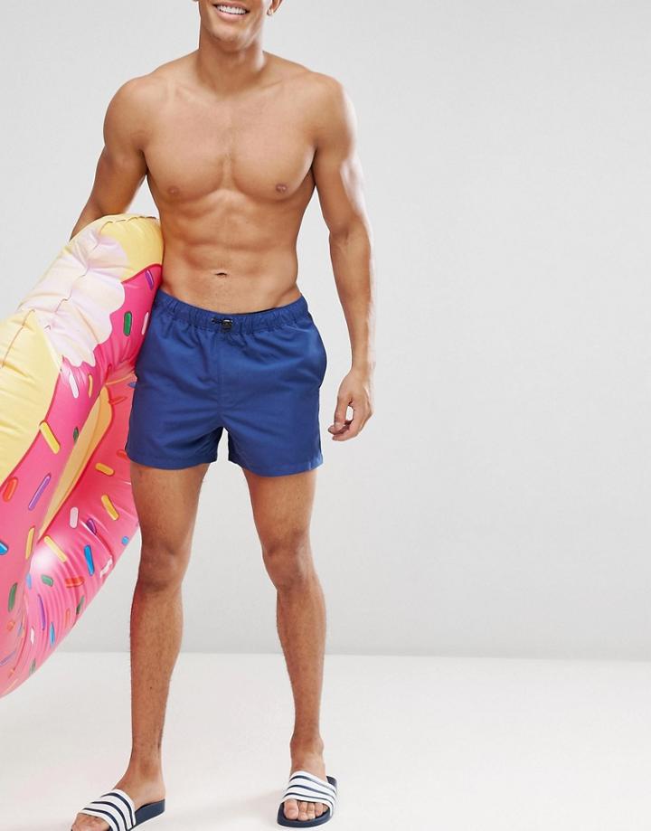 Asos Swim Short In Blue With Side Tape Detail Short Length - Blue