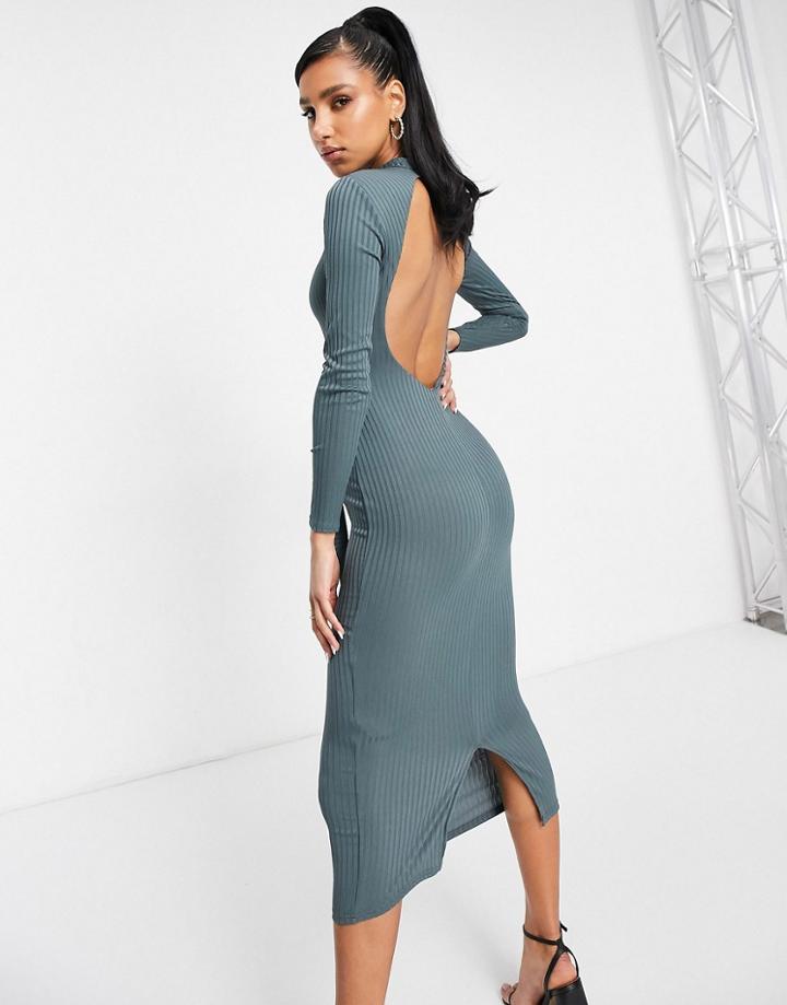 Club L London Open Back Midaxi Dress In Slate-purple