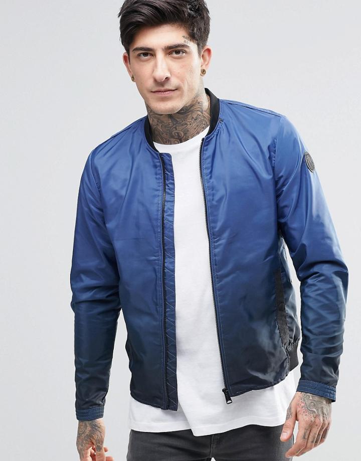 Replay Nylon Bomber Zip Front Dip Dye - Navy