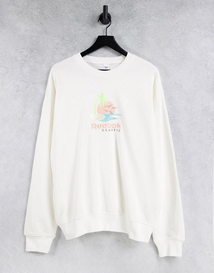 Reebok Classics Summer Graphic Long Sleeve T-shirt In Cream-white