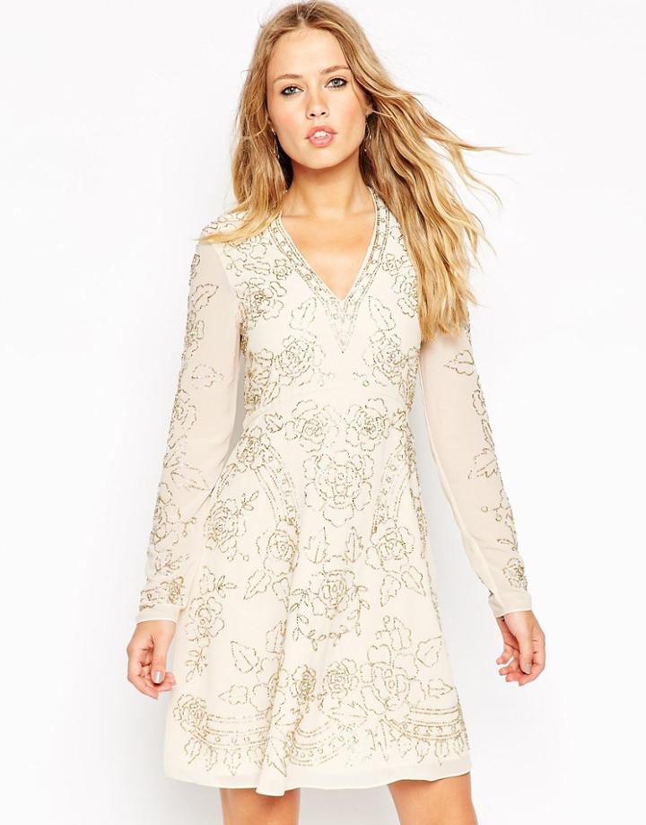 Needle & Thread Lace Embellished Plunge Skater Dress