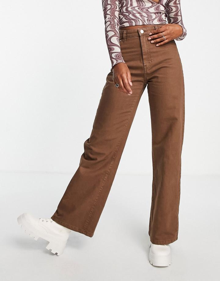 Bershka Straight Leg Jeans In Brown