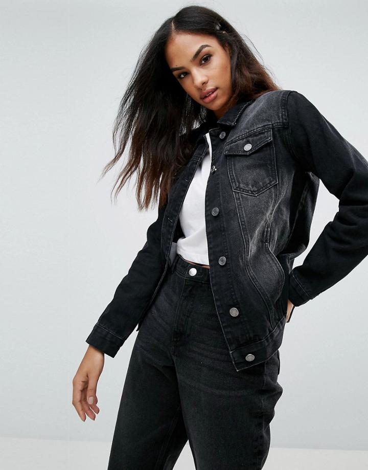 Brave Soul Denim Boyfriend Jacket - Black