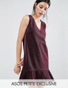 Asos Petite Metallic Dress With Pep Hem - Purple