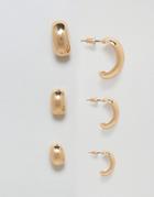 Asos Pack Of 3 Thick Hoop Earrings - Gold