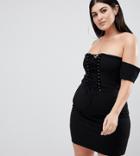 Lasula Plus Lace Up Off Shoulder Mini Dress - Black