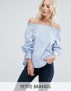 New Look Petite Frill Edge Bardot Top - Blue