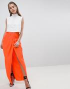 Asos Design Twist Front Drape Maxi Skirt - Red