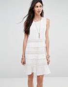 Diya Tiered Dress With Crochet Inserts - White