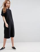 Asos Ultimate Midi T-shirt Dress With Rolled Sleeves - Black