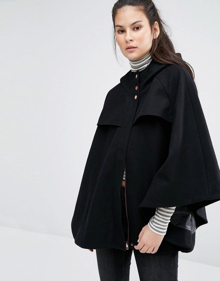 Only Wool Cape Coat - Black