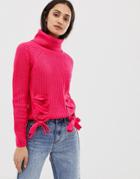 Qed London Lattice Front High Neck Sweater-pink
