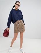 New Look Leopard Print Denim Skirt - Brown