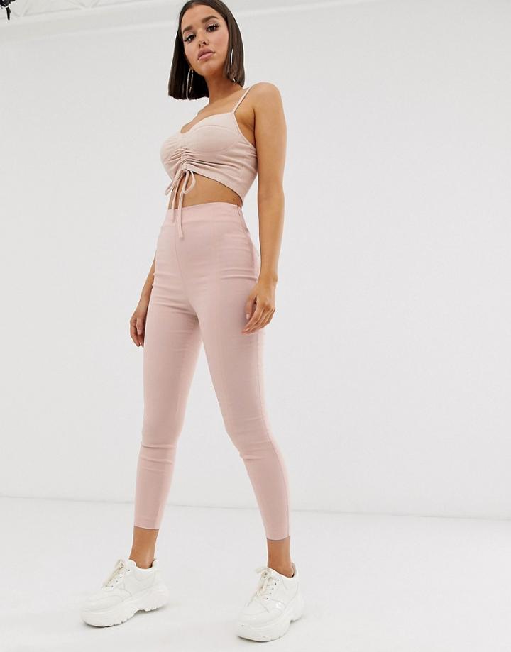 Asos Design High Waist Pants In Skinny Fit-beige