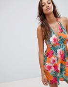 Asos Design Hawaiian Halter Jersey Beach Dress - Multi