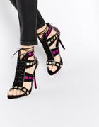 Carvela Giraffe Black & Pink Lace Up Heeled Sandals - Black