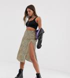 Motel Midi Skirt With Thigh Split In Animal Print - Brown
