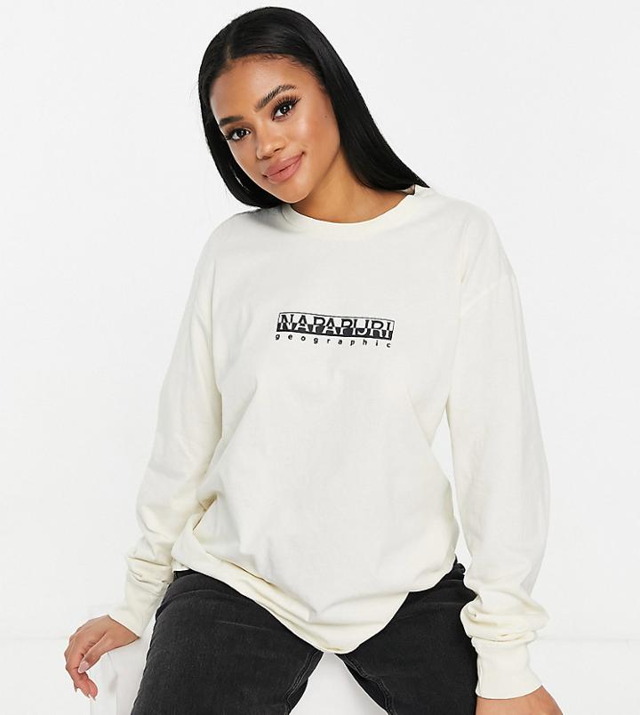 Napapijri Box Long Sleeve T-shirt In Off White Exclusive At Asos