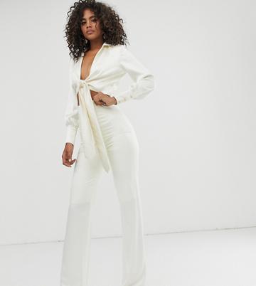 Club L London Tall Satin Wide Leg Pants In Cream - Cream