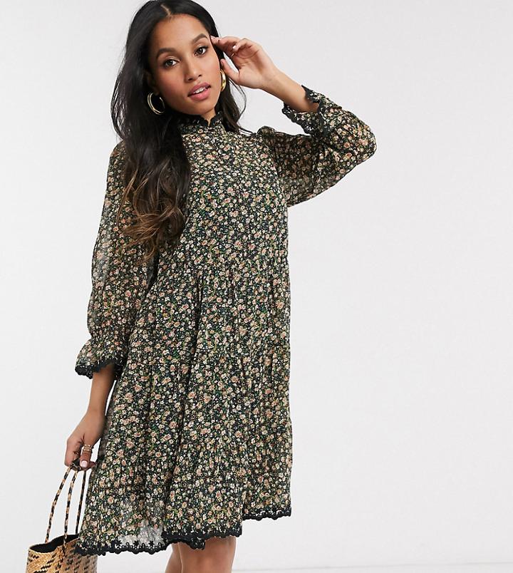 Y.a.s Petite Smock Dress In Ditsy Floral-multi