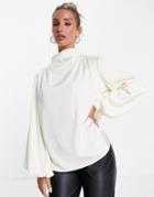 Pretty Lavish Pleated Balloon Sleeve Blouse In White