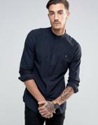 Farah Oxford Shirt With Grandad Collar Slim Fit In Navy - Navy