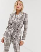 Asos Design Summer Based Check Suit Blazer With Self Belt - Multi