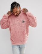 Asos Borg Oversized Hoodie With Embroidered Logo - Pink