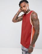 Asos Longline Sleeveless T-shirt With Retro Contrast Panelling In Red - Red