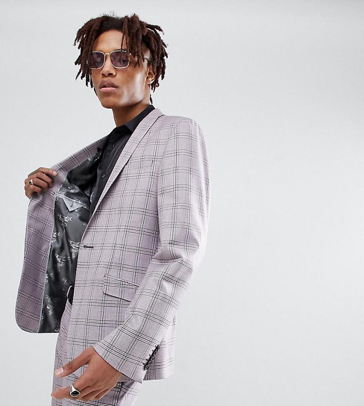 Heart & Dagger Skinny Suit Jacket In Check - Pink
