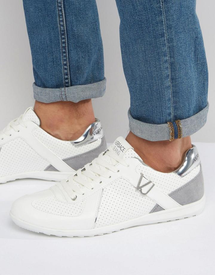Versace Jeans Perforated Sneakers In White - White