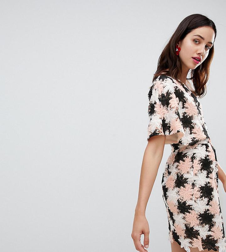 Dolly & Delicious All Over Embroidered Floral Lace One Shoulder Shift Dress-multi