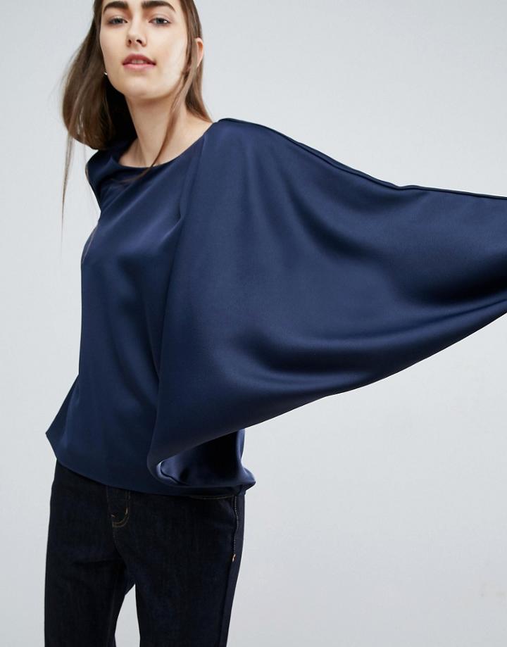 Asos White Drape Side Top - Navy