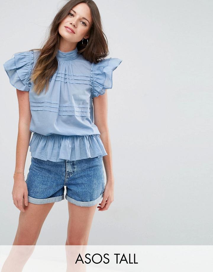 Asos Tall Casual Short Sleeve Victoriana Blouse - Green