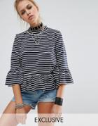 Milk It Vintage Extreme Oversized Peplum Top In Stripe - Black