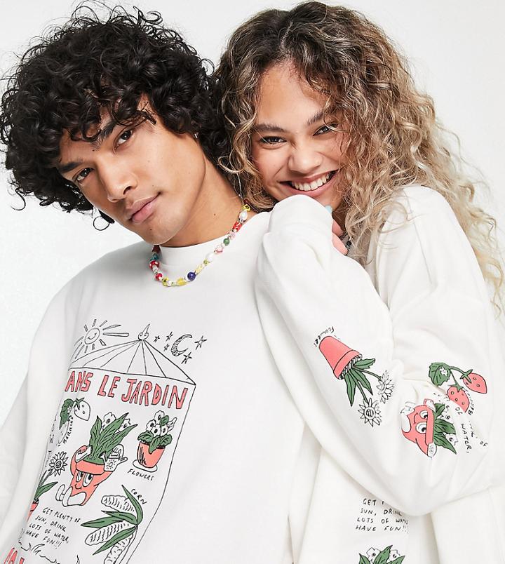 Collusion Unisex Long Sleeve Plant Print T-shirt-neutral