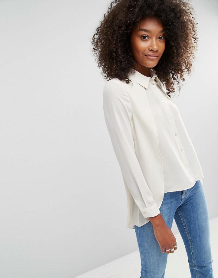 Asos Blouse With Overlay & Dipped Hem - Cream