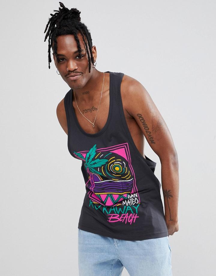 Asos Design Extreme Racer Back Tank With Vintage Palm Print - Gray