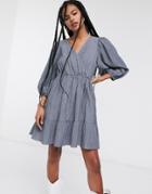 & Other Stories Shirred Mini Wrap Dress In Blue-blues