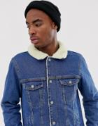 Pull & Bear Fleece Lined Denim Jacket In Blue - Blue