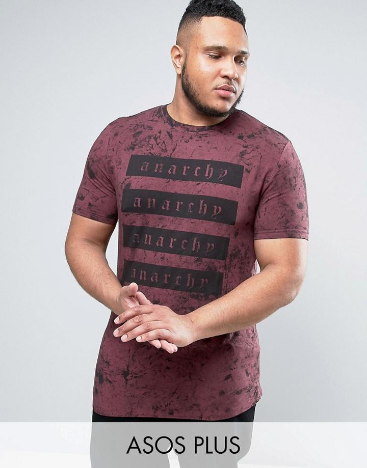Asos Plus Longline Muscle T-shirt With List Front Print And Washed Effect - Red