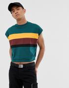 Asos Design Boxy Cropped Tank Tank With Color Block In Green