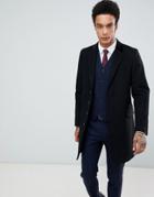 Gianni Feraud Premium Wood Blend Single Breasted Classic Overcoat With Velvet Collar - Black