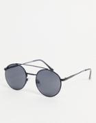 Madein. Double Brow Round Lens Sunglasses-black