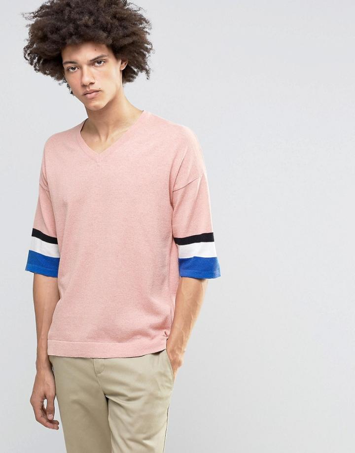 Asos Knitted T-shirt With 3/4 Length Sleeves - Pink